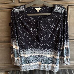 Lucky Brand Navy Floral Boho Tunic with Tassel Tie